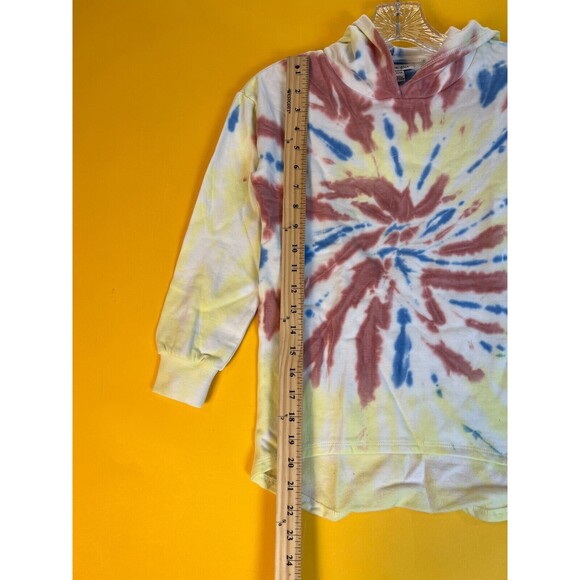 Love Fire Hi Lo Tie Dye Hooded Pullover Sweatshirt Youth Girls XS Multicolor NWT - Picture 3 of 5